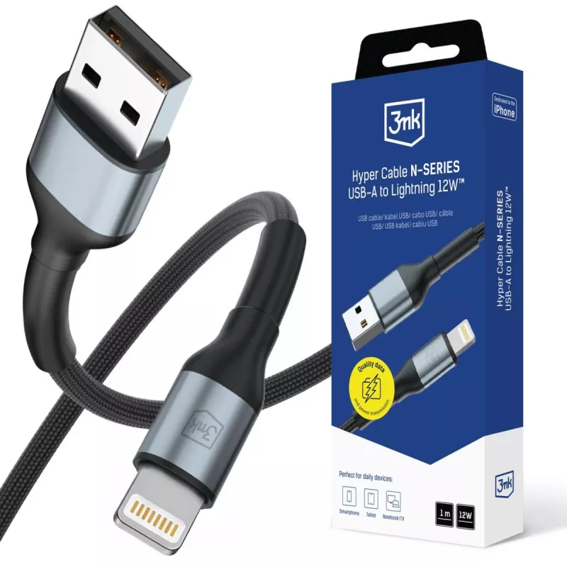 3mk Hyper Cable N-SERIES USB-A auf Lightning 1m 5V/2.4A 12W Schwarz