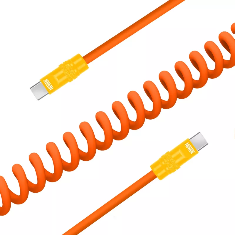 Newell USB-C auf USB-C Kabel 100 W, 1,5 m, Silikon, Spirale, Orange-Gelb