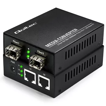 Qoltec Bidirektionaler Media-Konverter-Switch Ethernet 2x RJ45 2x SFP | 1000Mb/s | 5V