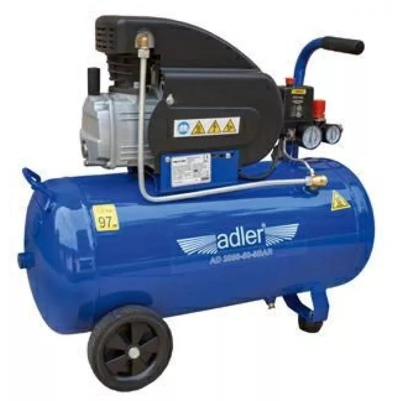 Adler AD 2050-50 50L ölgeschmierter Luftkompressor, 8 bar, 230V, 2 PS, 206 L/min Ansaugleistung, Räder und Griff