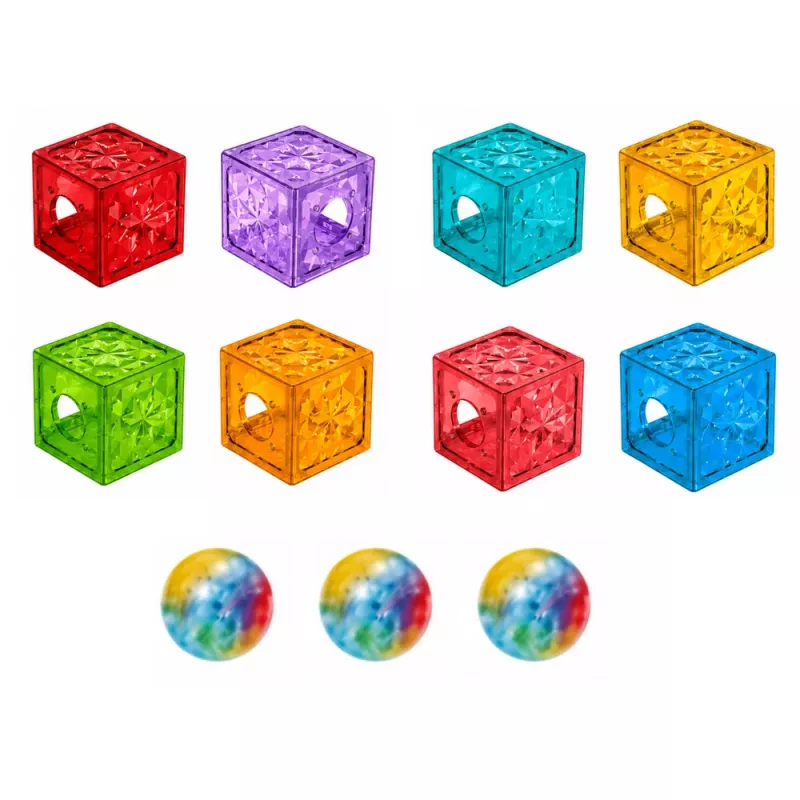 LEAN TOYS Magnetische Bausteine Würfel Kugelbahn Bunt 33 Teile