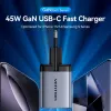 VENTION GaN 90W Dual-USB-C-Wandladegerät (45W+45W) - Schwarz