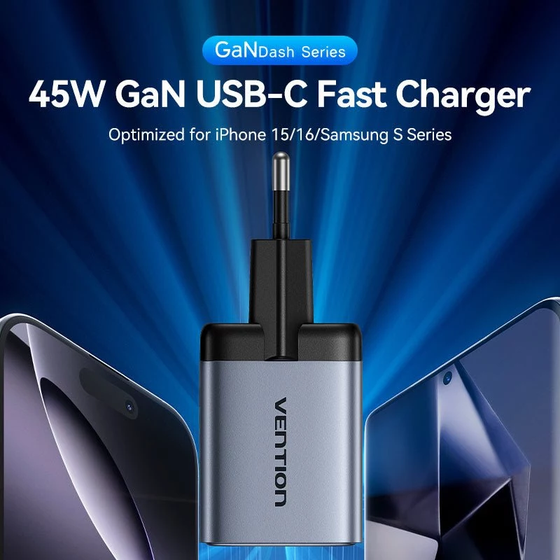 VENTION GaN 90W Dual-USB-C-Wandladegerät (45W+45W) - Schwarz