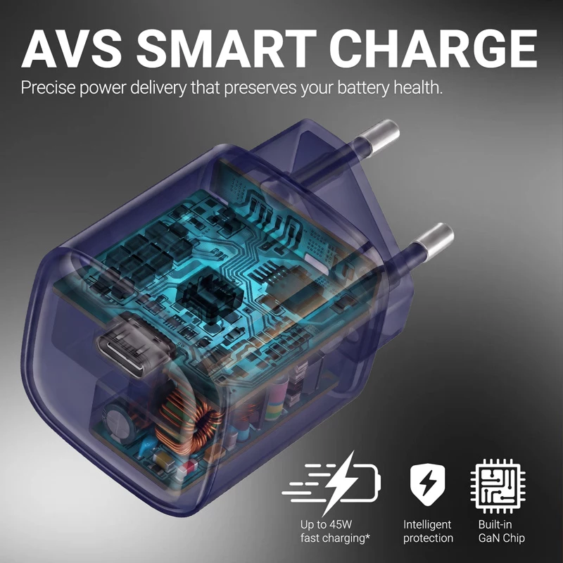 Crong NEO GaN 40W USB-C PD 3.2 Wandladegerät mit AVS - Marineblau