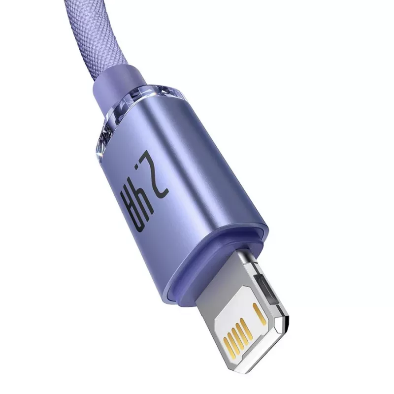 Baseus Crystal Shine Lightning auf USB-A Kabel 1,2 m Lila, 2,4 A Schnellladung