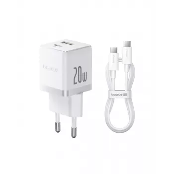 Baseus Palm 20W Wandladegerät, 1x USB-A + 1x USB-C, QC3.0/PD3.0, mit 1 m USB-C Kabel, Weiß (P10111608213-01)