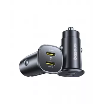 Baseus GoTrip 2x USB-C 30W Autoladegerät, 12-24 V, Schwarz