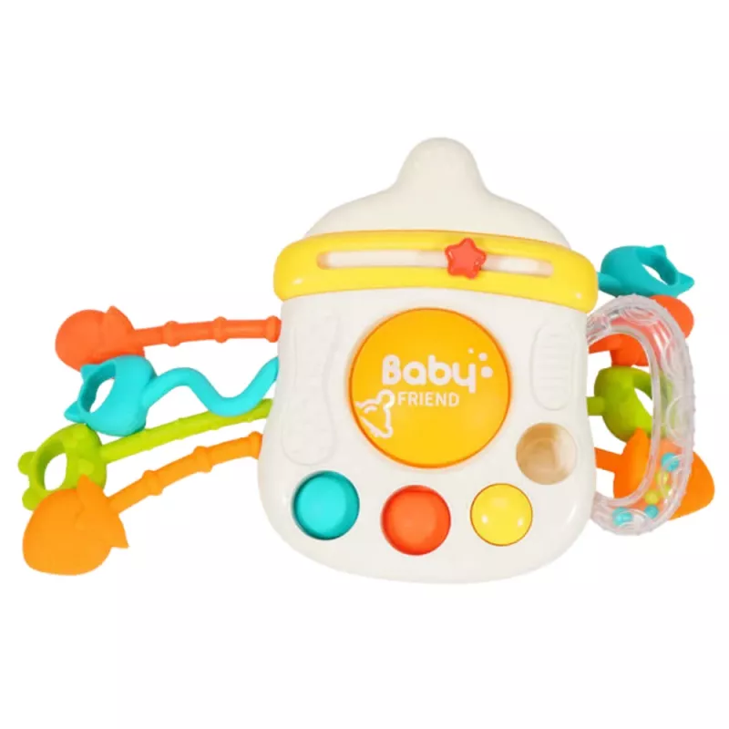LEAN TOYS Sinnespielzeug Beißring Rassel für Kleinkinder Flasche 3in1