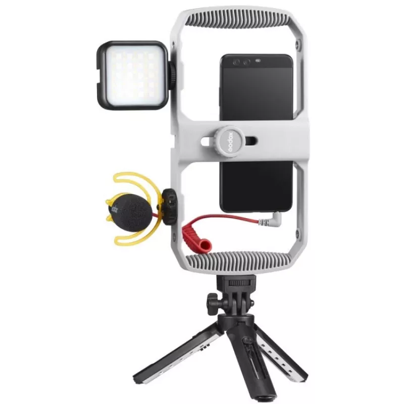 Godox VK1-UC Vlogging-Kit mit USB-C-Mikrofon, LED-Licht und Stativ für Smartphones