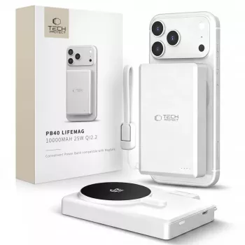 TECH-PROTECT PB40 LIFEMAG MagSafe Power Bank 10000mAh 25W Qi2.2 Weiß/Silber