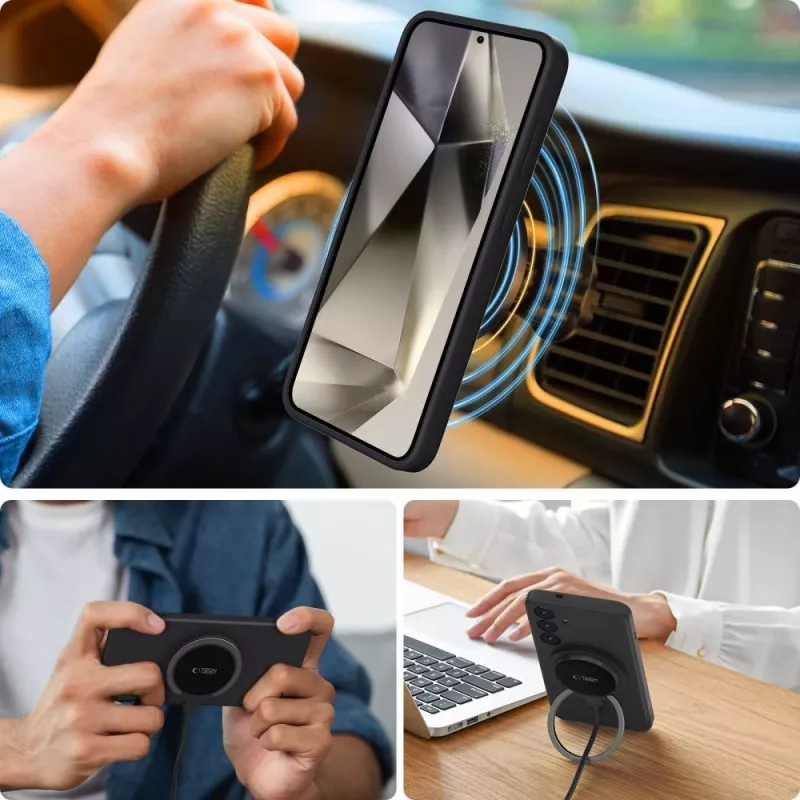 Tech-Protect Liquid Silicone MagSafe Hülle für Samsung Galaxy S25 Edge, Schwarz