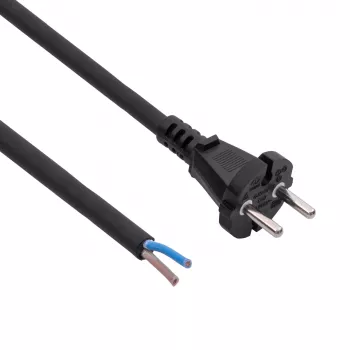 Akyga AK-OT-06S Gummi-Netzkabel H05RR-F 2 x 1,5 mm², CEE-7/17-Stecker auf offenes Ende, 5 m, schwarz