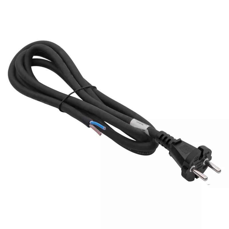 Akyga AK-OT-06S Gummi-Netzkabel H05RR-F 2 x 1,5 mm², CEE-7/17-Stecker auf offenes Ende, 5 m, schwarz