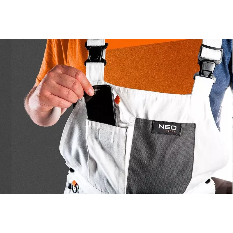 NEO TOOLS HD Latzhose mit Knieschutztaschen, Größe L/52, Grau/Schwarz