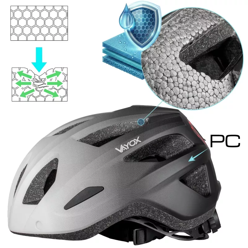 Vayox Active Fahrradhelm mit LED-Licht, Weiß-Schwarz, Größe M (54-58 cm)