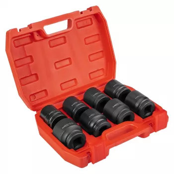 NEO TOOLS 3/4 inch Steckschlüssel-Satz für Schlagschrauber, 26-38 mm, 8-teilig, Cr-Mo-Stahl, schwarz phosphatiert, DIN 3121, mit Kunststoffkoffer