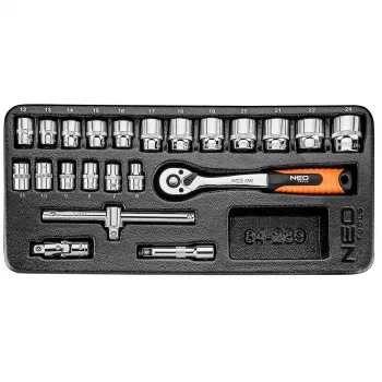 NEO TOOLS 3/8 Steckschlüsselsatz, 22 Stk., mit Einlage