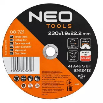 NEO TOOLS Trennscheibe für Metall/INOX 230 x 1,9 x 22,2 mm, 41 A46-S-BF, 25 Stück