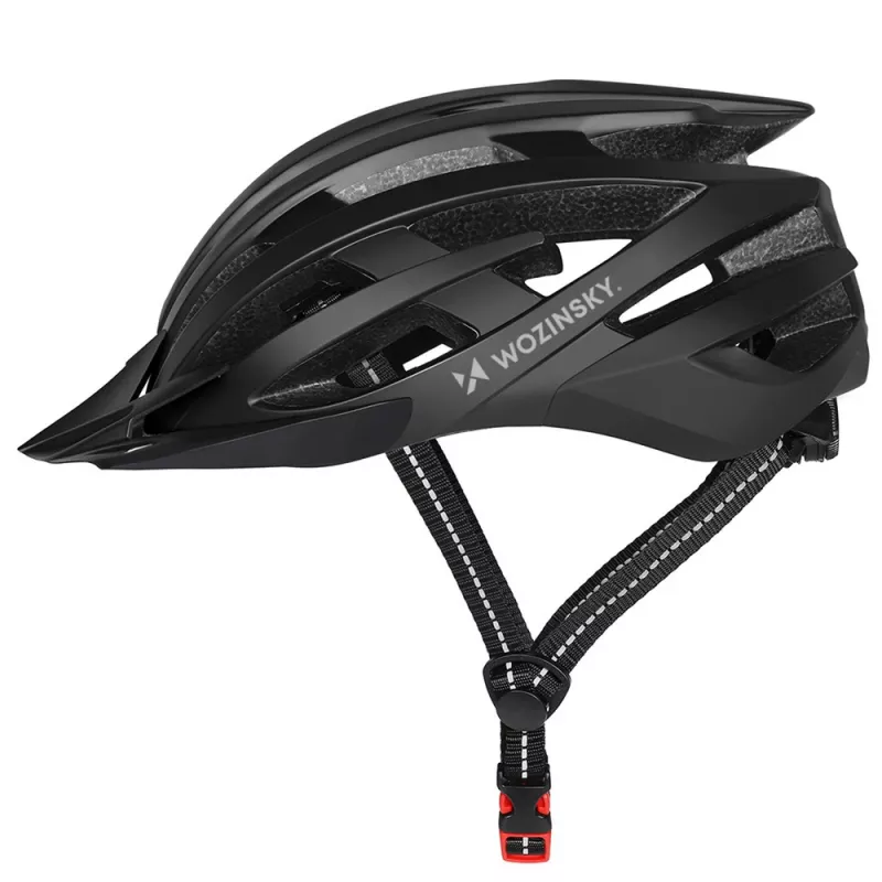 Wozinsky MTB-Fahrradhelm mit abnehmbarem Schirm und USB-Rücklicht 54-57 cm - Schwarz