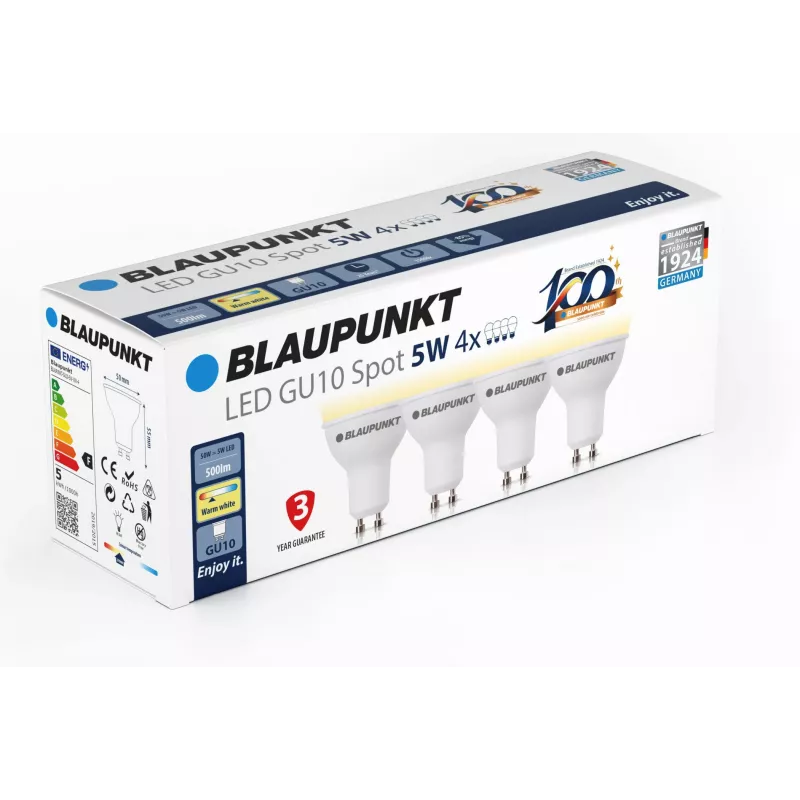 Blaupunkt LED-Lampe GU10 5W, 500 lm, 2700 K, 4 Stück (BLAUPUNKT-GU10-5W-WW-4)