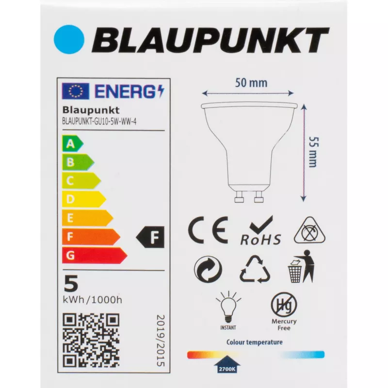 Blaupunkt LED-Lampe GU10 5W, 500 lm, 2700 K, 4 Stück (BLAUPUNKT-GU10-5W-WW-4)