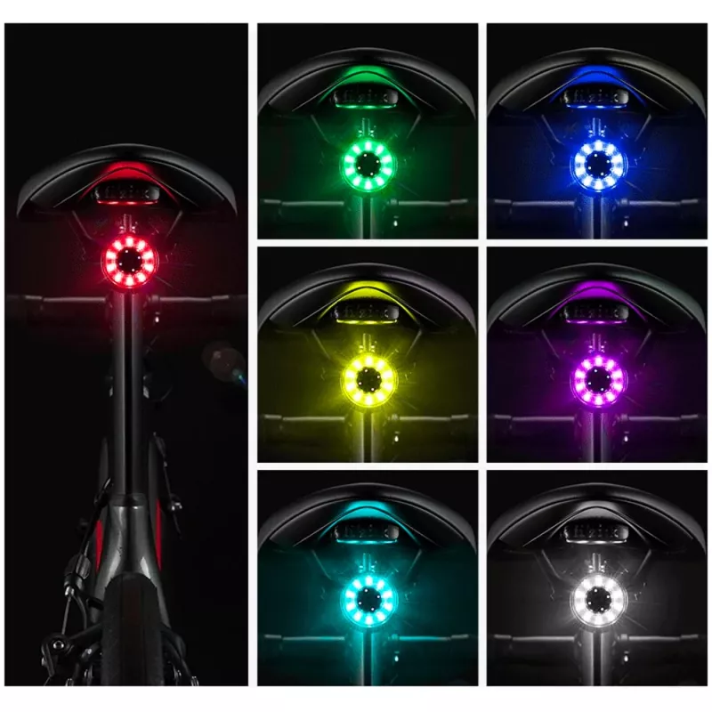 ROCKBROS Q1 Fahrrad-Rücklicht, 7 LED-Farben, mit USB-C-Kabel, Schwarz