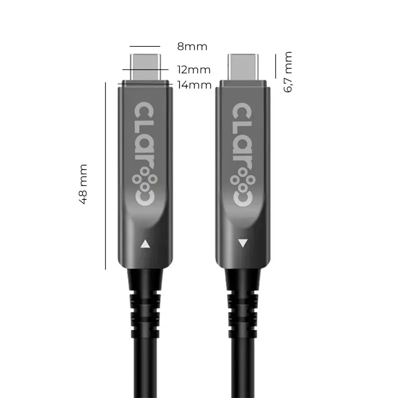 Claroc Aktives Optisches USB-C Kabel 12m 4K@60Hz 60W PD 10Gbps Schwarz