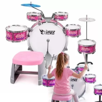 SUPRIMO K-DRUMS 3 Pink Kinder-Schlagzeug mit Hocker und Stöcken