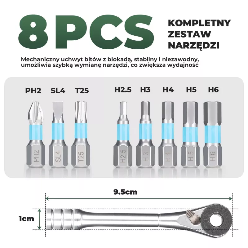 ROCKBROS TG-8601 Ratschen-Fahrrad-Multitool mit S2-Stahl-Bits, zylindrischem Aluminiumgehäuse, Schwarz