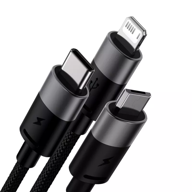 Baseus StarSpeed USB 3-in-1 Multi-Ladekabel USB-C + Micro USB + Lightning 3.5A 1,2m Schwarz