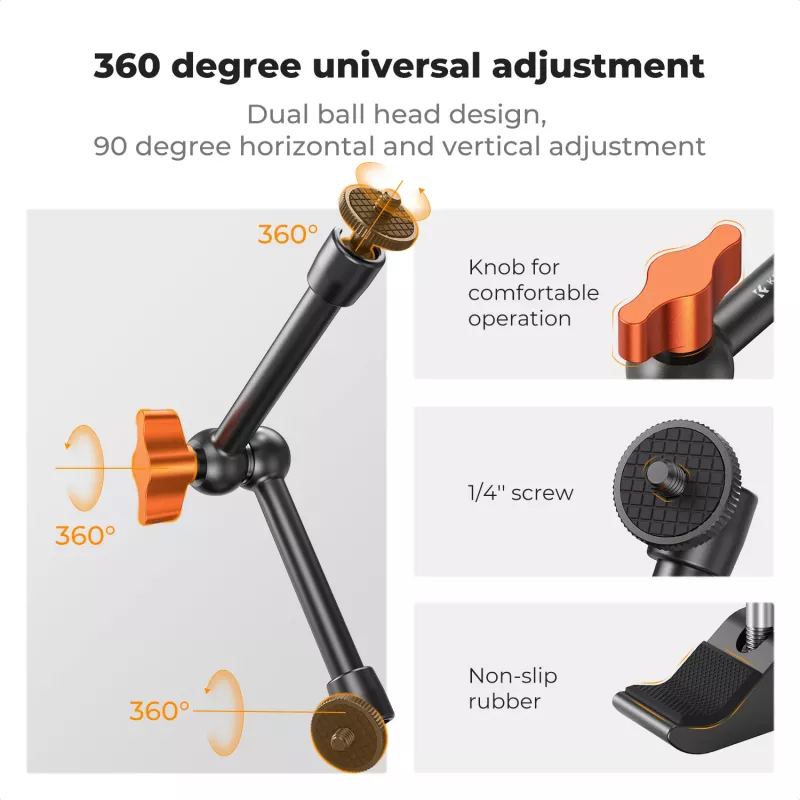 KF Magic Arm + Super Clamp Montage-Kit mit 1/4 Zoll & 3/8 Zoll Gewinde, 15-55 mm Backe, Schwarz
