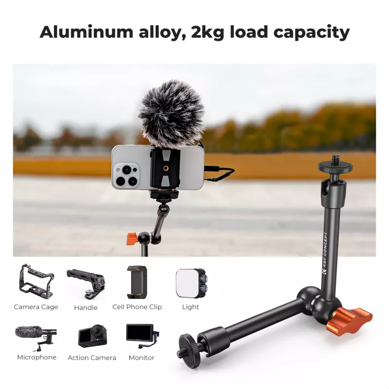 KF Magic Arm + Super Clamp Montage-Kit mit 1/4 Zoll & 3/8 Zoll Gewinde, 15-55 mm Backe, Schwarz