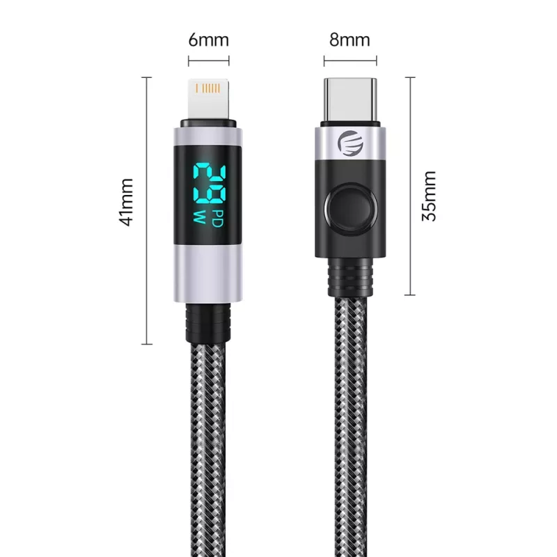 ORICO LDC2L USB-C auf Lightning Kabel mit LED-Leistungsanzeige, PD 29W, 480 Mbps, 1,5 m, Schwarz