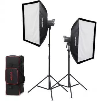 Godox Litemons LA200D K2 2-Licht Tageslicht LED Monolight-Set mit Softboxen, Stativen und Tragetasche