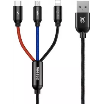 Baseus Primary Colors 3-in-1 USB 2.0 Typ A auf Micro, USB-C & Lightning Kabel 30cm Schwarz/Rot/Blau