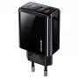 USAMS 20W Dual-Port USB-C PD3.0 + USB-A QC3.0 Wandladegerät (EU-Stecker, Schwarz)