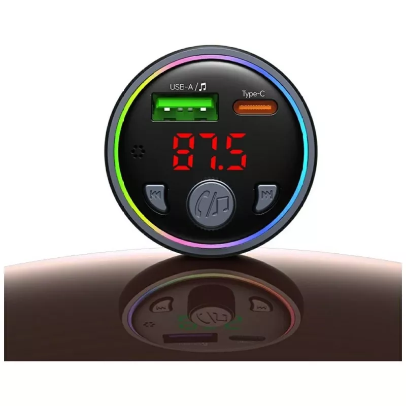USAMS CC328 30W Bluetooth FM Transmitter Auto-Ladegerät mit USB-C PD und USB-A QC3.0, Freisprecheinrichtung, LED-Anzeige, Schwarz