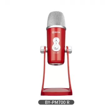 BOYA BY-PM700R USB-Kondensatormikrofon mit Kugel-, Nieren-, Acht- und Stereo-Richtcharakteristik, 3,5-mm-Kopfhörerausgang, Lautstärkeregler, Stummschalttaste und integriertem Tischstativ