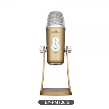 BOYA BY-PM700G USB-Kondensatormikrofon mit 4 Richtcharakteristiken, 24-Bit/48kHz, Gain- und Stummschaltungsregler, Kopfhörerüberwachung, für PC/Mac