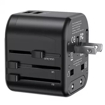 USAMS T55 Universelles Reiseladegerät 2xUSB 12W US/AU/EU/UK Schwarz CC173TC01