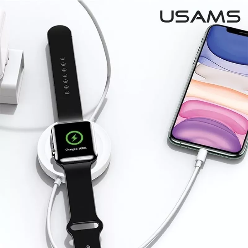 USAMS US-CC096 10W Qi kabelloses Ladegerät mit Lightning-Kabel - Schwarz