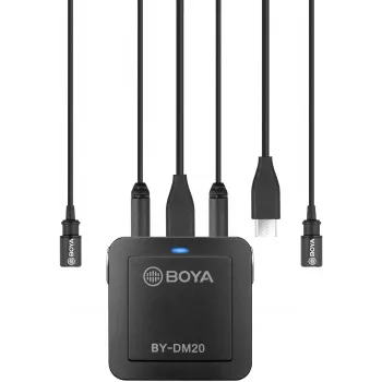 BOYA BY-DM20 Dual-Kanal Digitales Stereo-Kondensatormikrofon mit USB-C-, Lightning- und USB-A-Anschluss, omnidirektional, 25Hz-20kHz, für iOS, Android, Windows, Mac