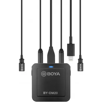 BOYA BY-DM20 Dual-Kanal Digitales Stereo-Kondensatormikrofon mit USB-C-, Lightning- und USB-A-Anschluss, omnidirektional, 25Hz-20kHz, für iOS, Android, Windows, Mac