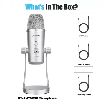 BOYA BY-PM700SP Multi-Pattern USB-Kondensatormikrofon mit Kopfhörerüberwachung und integriertem Ständer