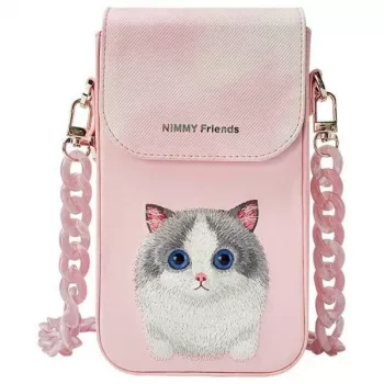 Nimmy Big Eyed Pet 2.0 Katzen-Handytasche - Pinke Crossbody-Tasche für Smartphones bis 6,7 Zoll