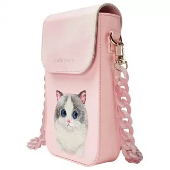 Nimmy Big Eyed Pet 2.0 Katzen-Handytasche - Pinke Crossbody-Tasche für Smartphones bis 6,7 Zoll