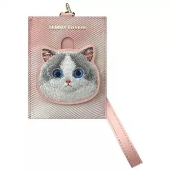 NIMMY Big Eyed Pet 2.0 Katze Pink PU-Leder Kartenhalter Geldbörse mit 6 Kartenfächern, Münzfach und Reißverschluss