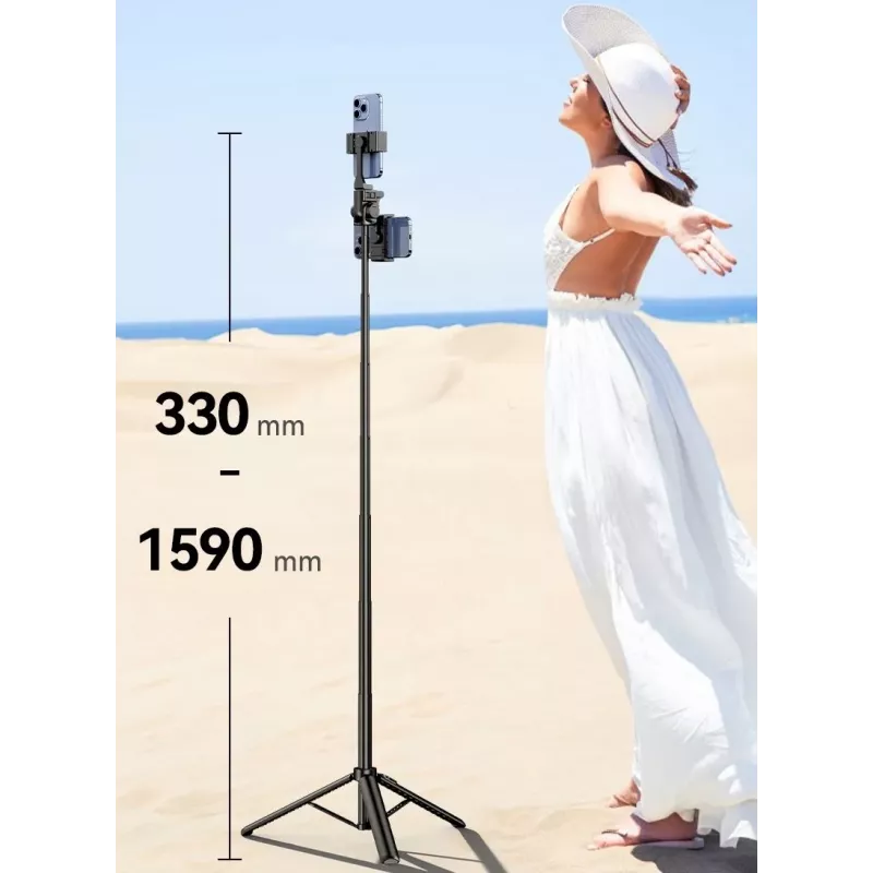 ULANZI MT-70 5-Section Aluminum Monopod Selfie Stick Tripod with Detachable Bluetooth Remote, Dual Phone Holders and 1/4 inch Screw, Extends to 880 mm, Black