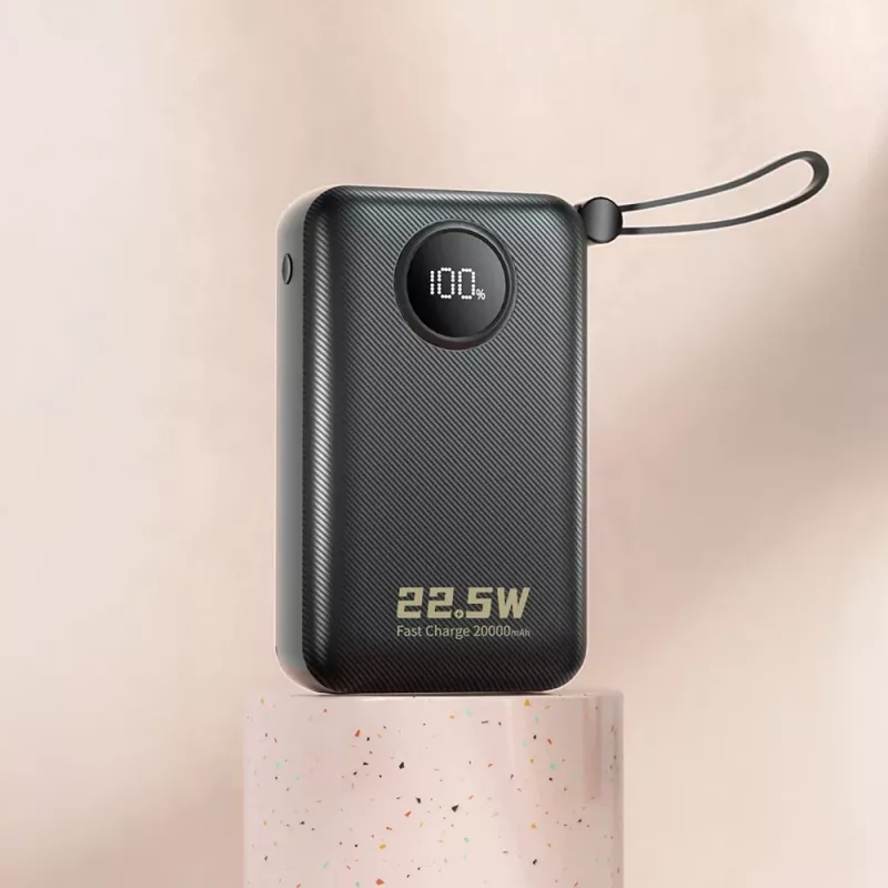 DUDAO K14+ 20000mAh 22.5W Powerbank mit integrierten Lightning- und USB-C-Kabeln - Schwarz