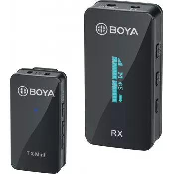 BOYA BY-XM6-S1 Mini 2,4 GHz kabelloses Mikrofonsystem mit Lavalier-Mikrofon, OLED-Empfänger, 100 m Reichweite